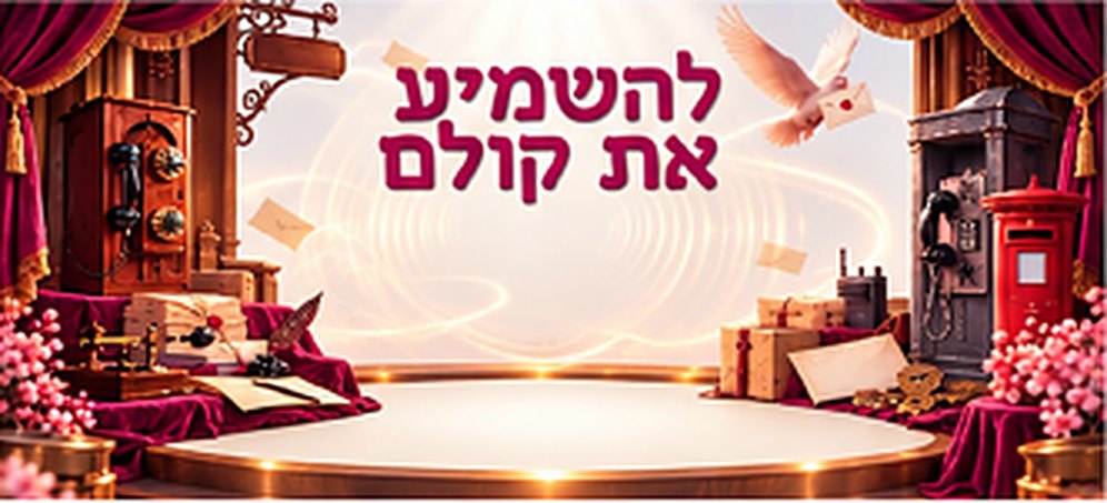 חדר דואר עם טלפונים עתיקים ויונה, וכיתוב 'להשמיע את קולם'