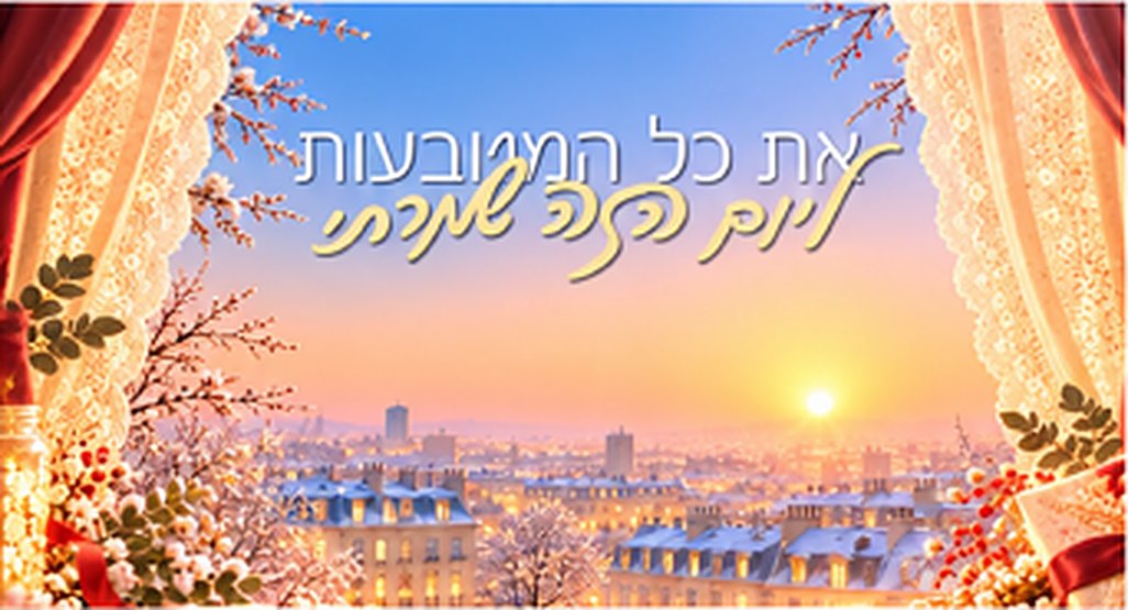 חלון עם וילונות ושקיעה מעל העיר, וכיתוב 'את כל המשובות ליום הבא שמרתי'